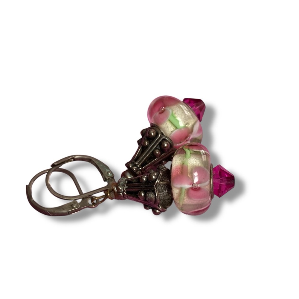 Elegant Pink and Silver Drop Earrings - Picture 9 of 9